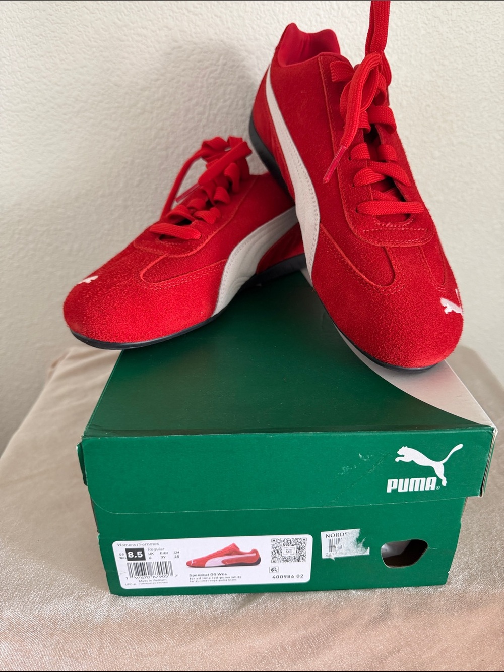 PUMA Women’s NWT Red Suede Lace-Up Sneakers with White Formstripe